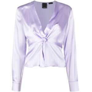 New Pinko Blouse Silk Baradero Light Purple Satin Stretch Long Sleeve IT 40 US 4